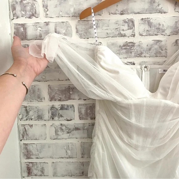 Missguided • Ivory Mesh Tie Shoulder Corset Mini Dress • Sweetheart Neckline - Picture 10 of 14